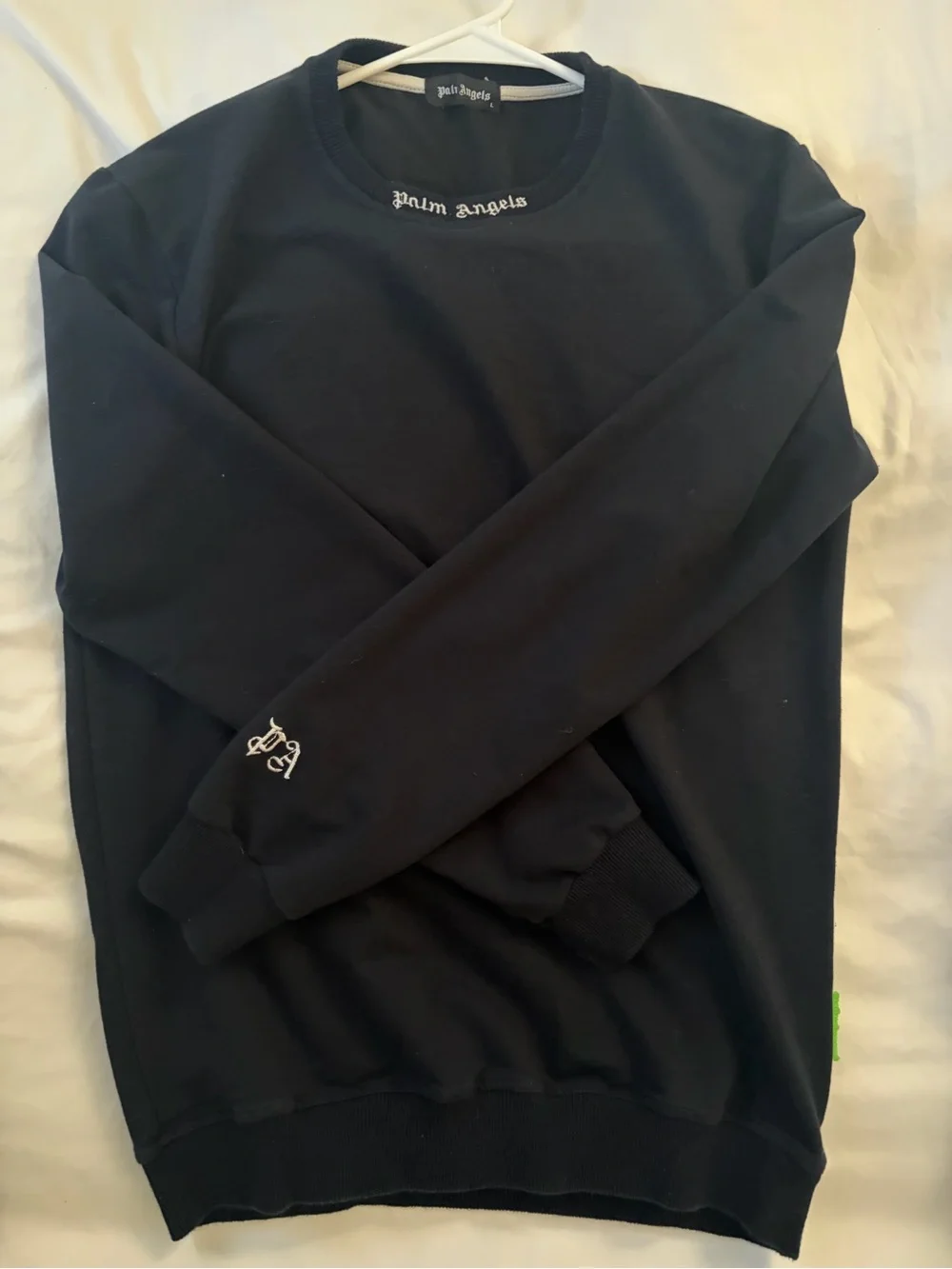 Palm Angels Navy Crewneck with White Logo Embroidery